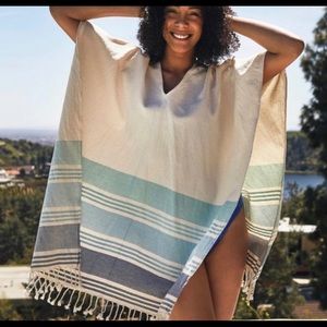 Cream, blue, and aqua poncho